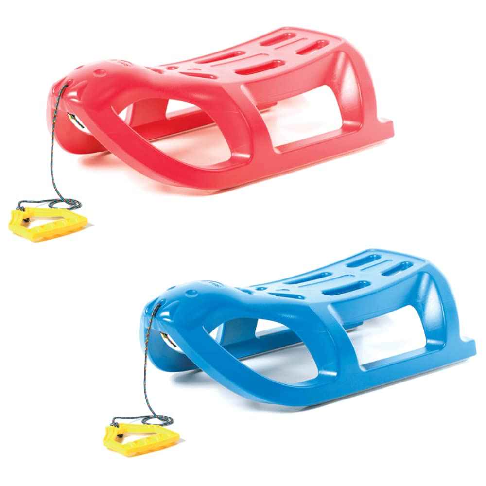 FORTENA Snow Sledge with Metal Rails and Rope without Backrest - Plastic Toboggan Sledge for Children and Adults - Plastic Sledge, Snow Bobs, Children's Sledge, Toboggan Children's Bob