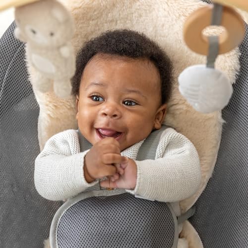 Ingenuity Hugs & Hoots zusammenklappbare & tragbare Babyschaukel, 5 Schaukelgeschwindigkeiten, 8 Melodien, 3 Naturgeräusche, Lautstärkeregulierung und Spielzeugbügel, ab der Geburt bis 9kg