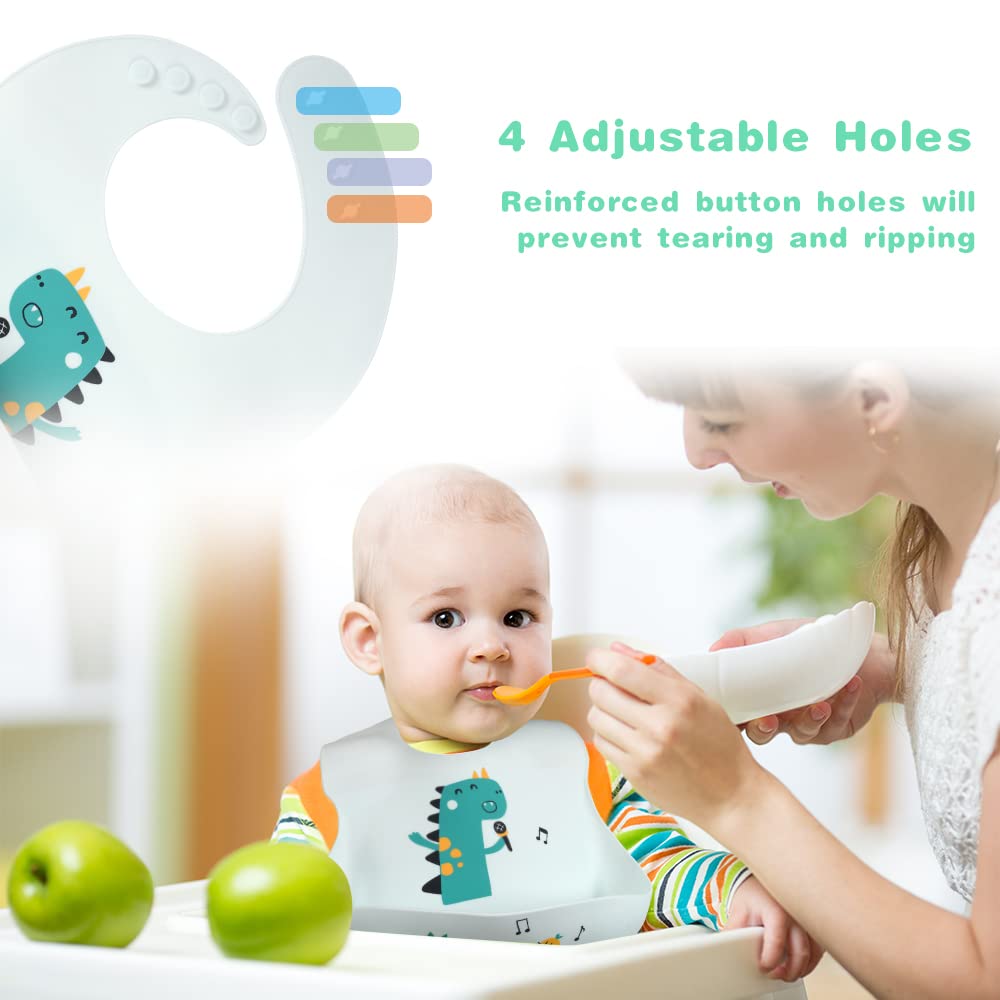 Vicloon Silikon Baby Lätzchen, 2 Stück Baby Lätzchen mit Auffangschale, BPA Frei, Einfache Reinigung, Wasserdicht Silikon-lätzchen für Jungen Mädchen, Kaninchen-Einhorn（Rosa）