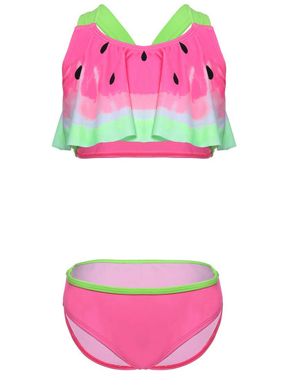 DUSISHIDAN Bikini Kinder Mädchen Zweiteiliger Bademode Süß Badeanzug Zurück überqueren Sommer Swimsuit 110-176