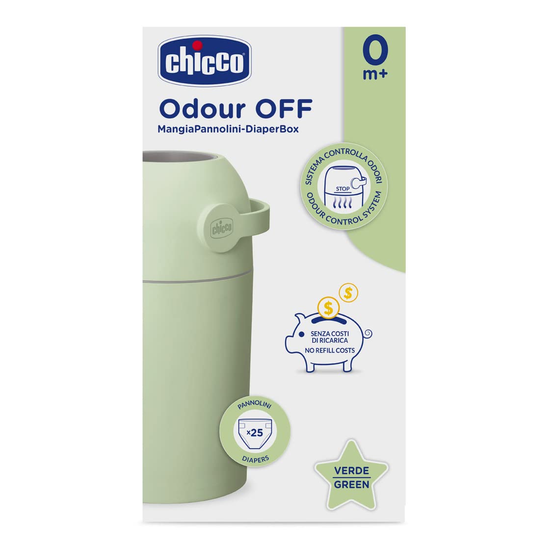 Chicco Windeleimer Odour Off, geruchsdichtes System, platzsparender Baby Windeleimer mit Deckel, einfach zu benutzen und zu reinigen, Ohne Nachfüllkassetten, funktioniert mit herkömmlichen Tüten