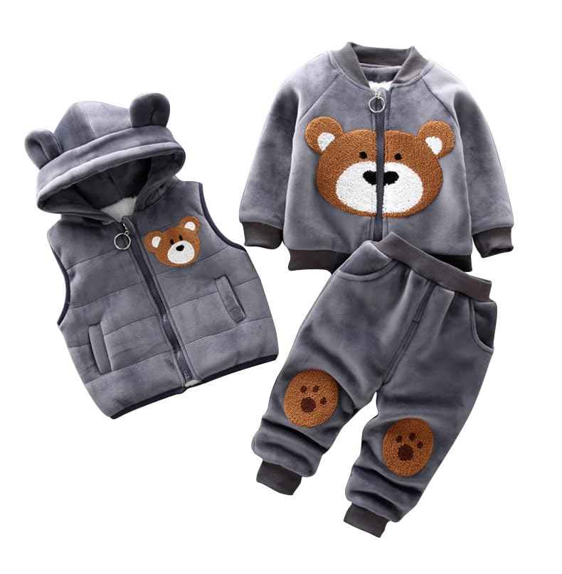Children Warm Clothes Children Jumpsuit Vest Sleeveless Hooded Child Winter Three Pieces Clothes Child Long Sleeve Sweatshirt Pants Set Children Cartoon Bear Clothes 0-4 Years