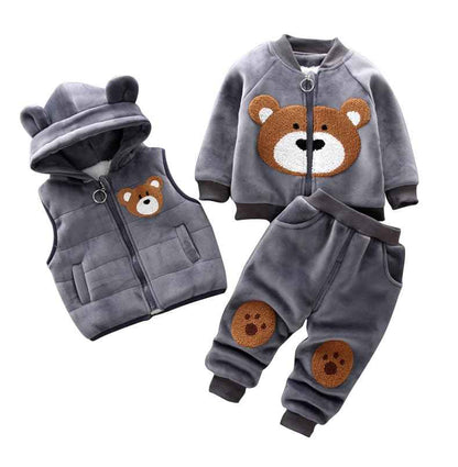 Children Warm Clothes Children Jumpsuit Vest Sleeveless Hooded Child Winter Three Pieces Clothes Child Long Sleeve Sweatshirt Pants Set Children Cartoon Bear Clothes 0-4 Years