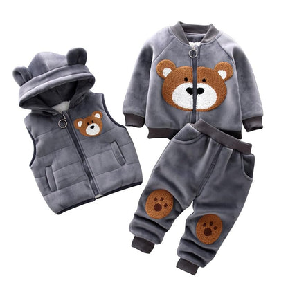 Odziezet Toddler Warm Outfit Children's Hooded Sleeveless Vest Suit Baby Winter Three Piece Outfits Child Long Sleeve Sweatshirt Trousers Sets Babies Cartoon Bear Clothing 0-4 Years