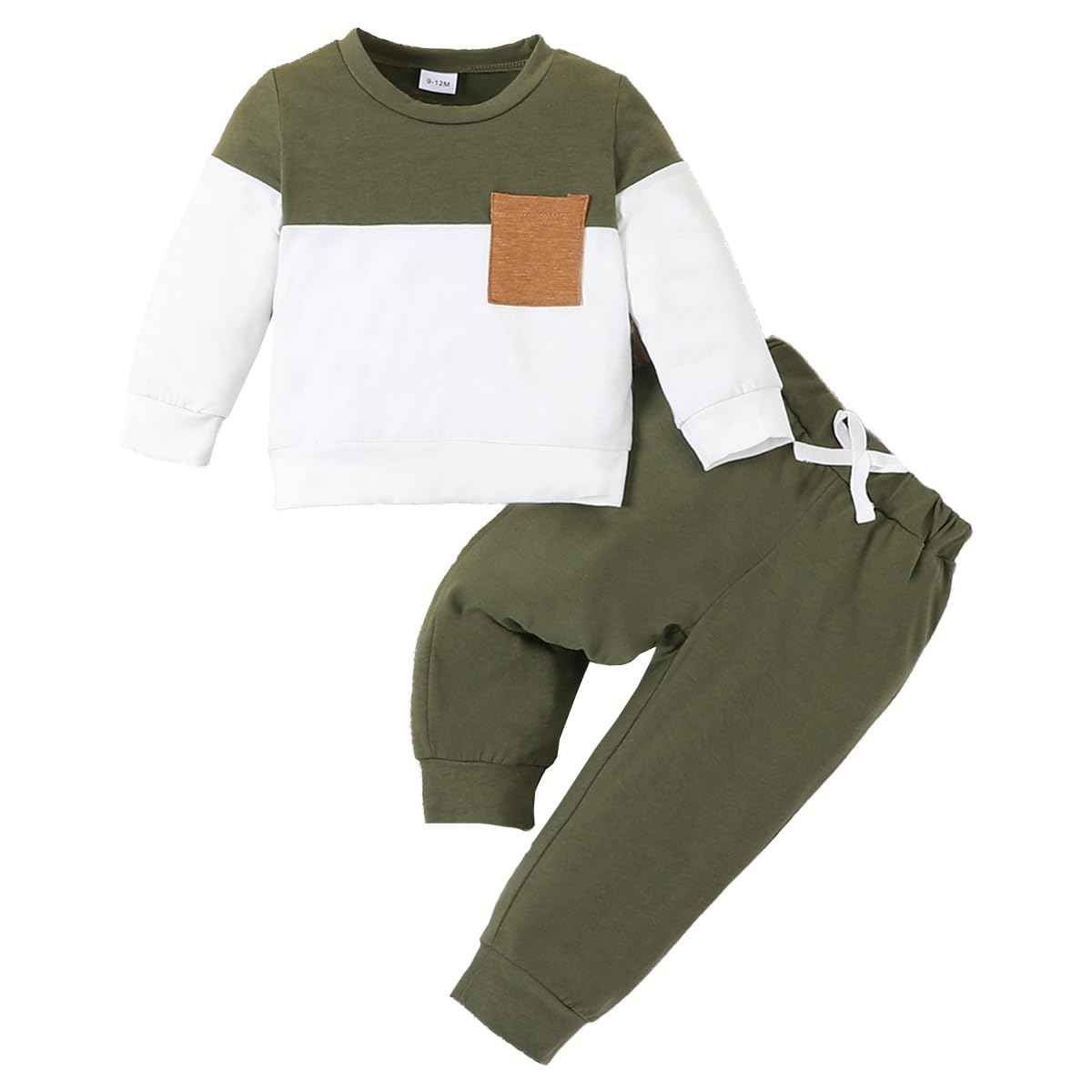 Toddler Baby Boys Outfit Colour Block Letter Print Sweatshirt Top + Plain Trousers Baby Autumn Spring 2-Piece Clothing Set