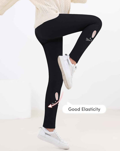 Domee Girls' Leggings Lined Thermal Trousers Warm Winter Cotton Embroidered Rabbit