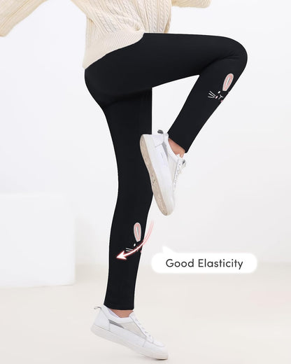 Domee Girls' Leggings Lined Thermal Trousers Warm Winter Cotton Embroidered Rabbit