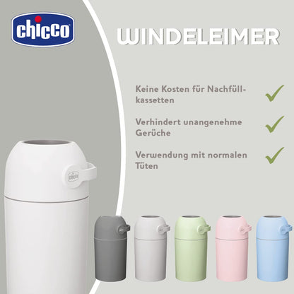 Chicco Windeleimer Odour Off, geruchsdichtes System, platzsparender Baby Windeleimer mit Deckel, einfach zu benutzen und zu reinigen, Ohne Nachfüllkassetten, funktioniert mit herkömmlichen Tüten