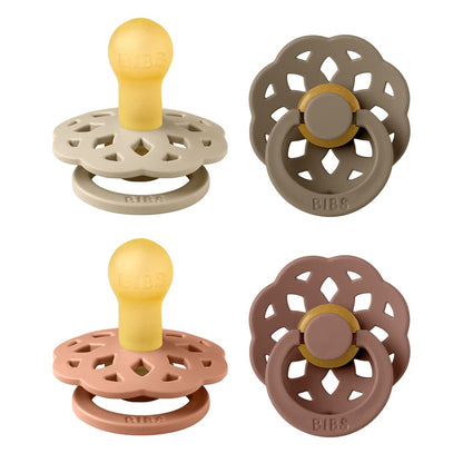 BIBS Boheme Schnuller 4er-Pack. BPA-frei, Kirschform Nippel. Naturkautschuk/Latex, Hergestellt in Dänemark. Größe 1/2, (0-6 Monate/6-18 Monate), (4er Pack), Vanilla Mix - Meloni2