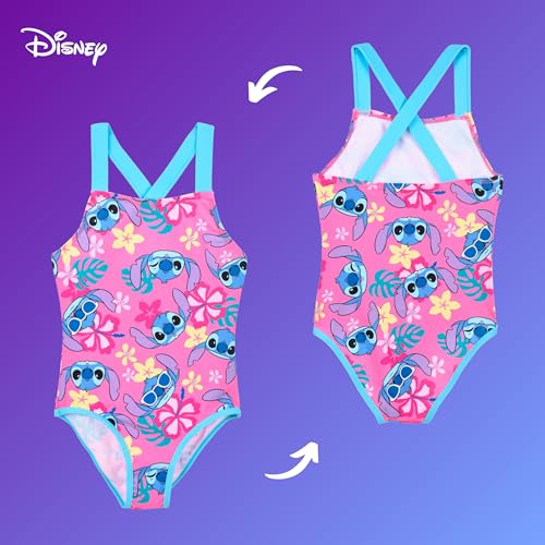 Disney Stitch Badeanzug für Mädchen, Tropisches Design Einteiliger Badeanzug, Größen 3 bis 8 Jahre