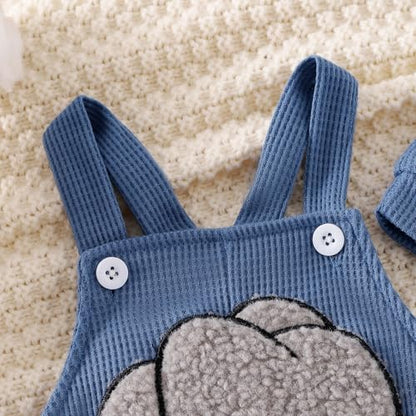 Kleinkind Baby Jungen Outfits Neugeborenes Baby Jungen Kleidung Stickerei Elefant Overalls Latzhose Hosenträger Hosen und Hut Kleinkinder Jungen 2-teiliges Kleidungset