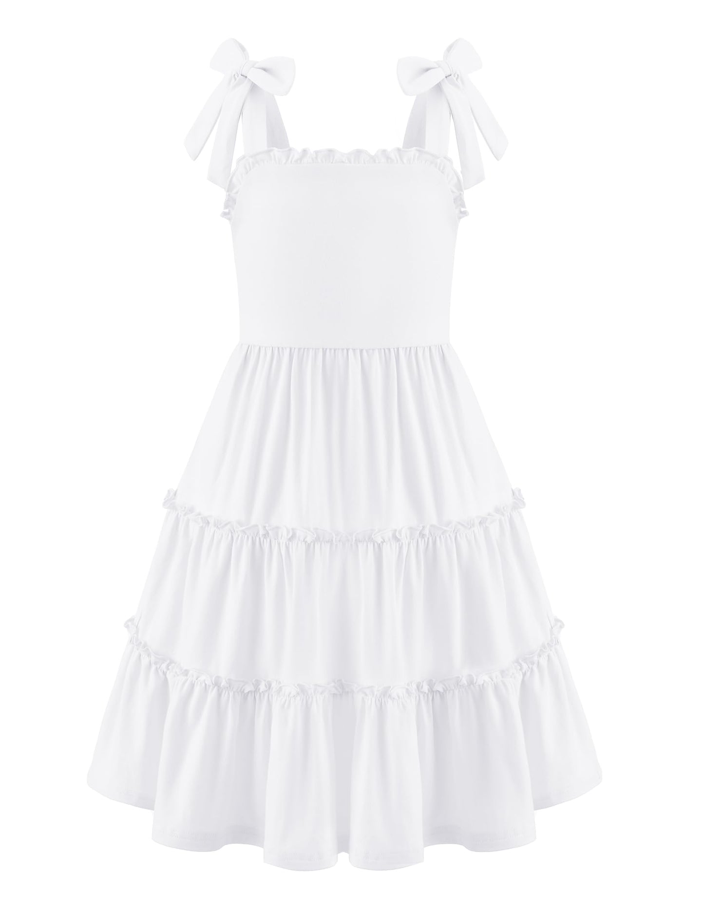 Arshiner Mädchen Kleider Fliege Trägerkleid Kinder Baumwolle Sommerkleid Ärmelloses A-Linie Swingkleid Schulterfrei Elegant Freizeitkleid für Mädchen 5-15 Jahre