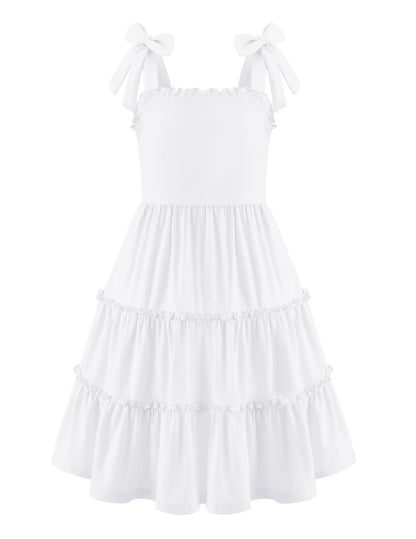 Arshiner Mädchen Kleider Fliege Trägerkleid Kinder Baumwolle Sommerkleid Ärmelloses A-Linie Swingkleid Schulterfrei Elegant Freizeitkleid für Mädchen 5-15 Jahre