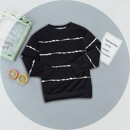 Haloumoning Sweatshirt Mädchen Streifen Rundhalsausschnitt Kinder Pullover Casual Langarm Tops