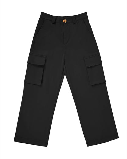 Haloumoning Mädchen Cargohose Baumwoll Y2K Baggy Cargo Hose Kinder Straight Leg Hohe Taille Jogginghose Casual Outdoorhose mit Elastische Taille und Taschen