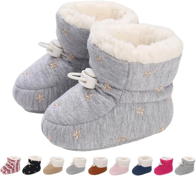 Baby Winter Shoes Warm Baby Shoes Winter Non-Slip Adjustable Newborn Snow Shoes First Walking Shoes Lined Thermal Fleece Crawling Shoes Slippers Winter Boots 0-18 Months 