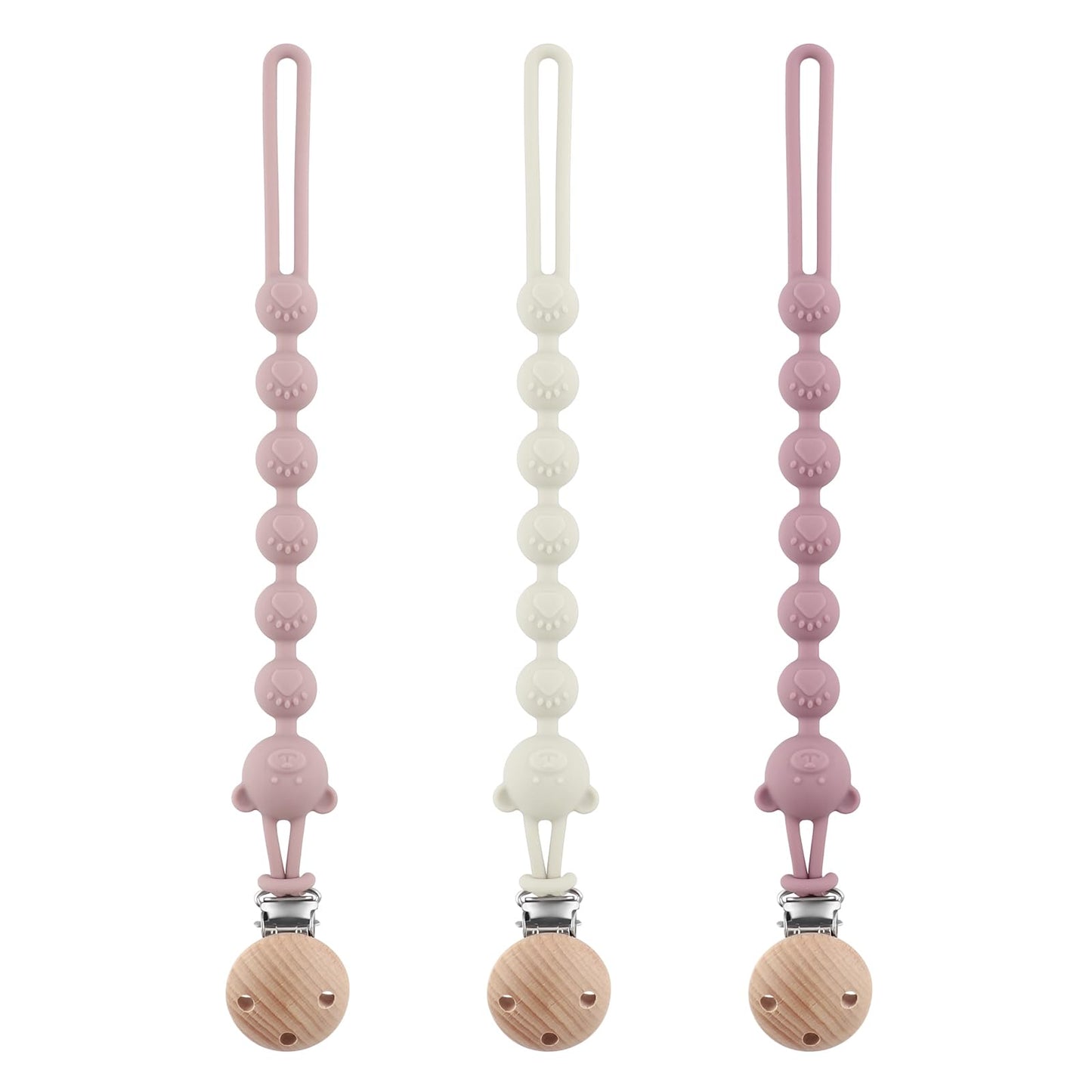 3er-Pack Schnullerkette Aus Silikon, Schnullerkette Mädchen und Mit Namen Junge, Geeignet für Baby, Hält Schnuller Sauber, Weiche Flexible BPA Frei Langlebig–Hohe Robustheit, Mandel Grün Blau