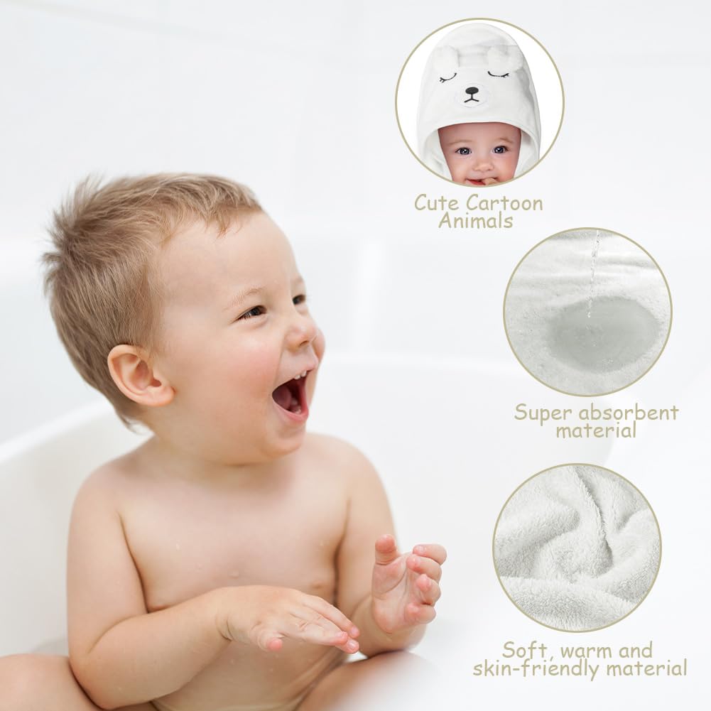 Aolso Hooded Towel Baby, 80 x 80 cm Baby Towel Hood, Baby Wash Cloth, Coral Fleece Baby Towel with Hood for Newborns, Soft and Super Absorbent, Unisex (Grey Elephant)