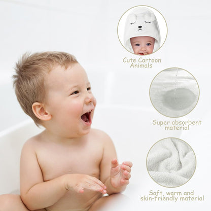 Aolso Hooded Towel Baby, 80 x 80 cm Baby Towel Hood, Baby Wash Cloth, Coral Fleece Baby Towel with Hood for Newborns, Soft and Super Absorbent, Unisex (Grey Elephant)