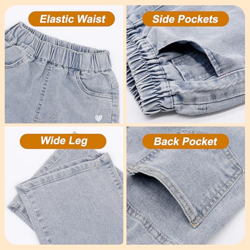 Baogaier Mädchen Jeans Wide Leg Denim Hosen Kinder Baggy Jeanshosen Lässige Weich Elastischer Bund Weites Bein Streetwear mit Taschen Teenager Loose Fit Jean Hose für 6-14 Jahre, Gr.122-164