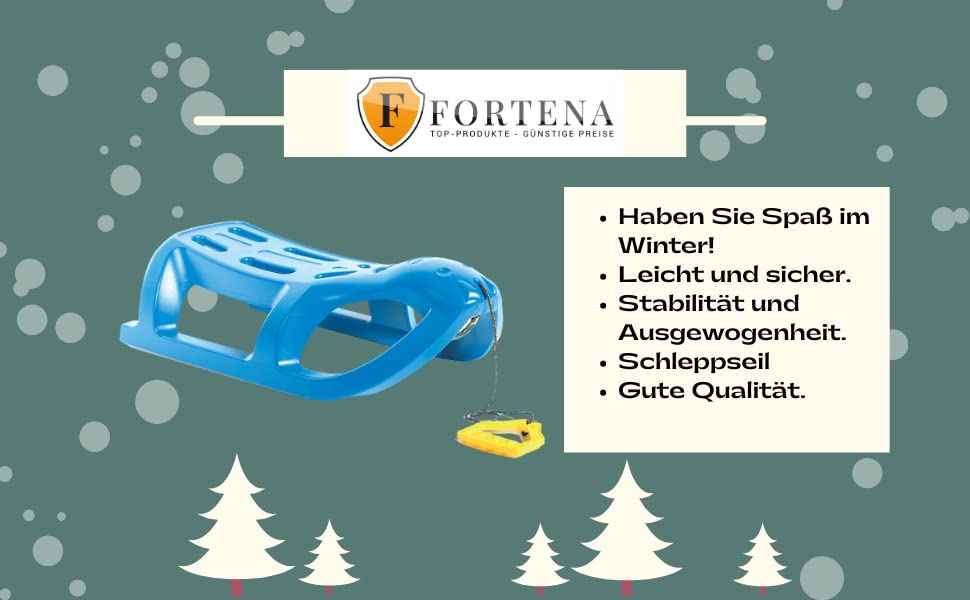 FORTENA Snow Sledge with Metal Rails and Rope without Backrest - Plastic Toboggan Sledge for Children and Adults - Plastic Sledge, Snow Bobs, Children's Sledge, Toboggan Children's Bob