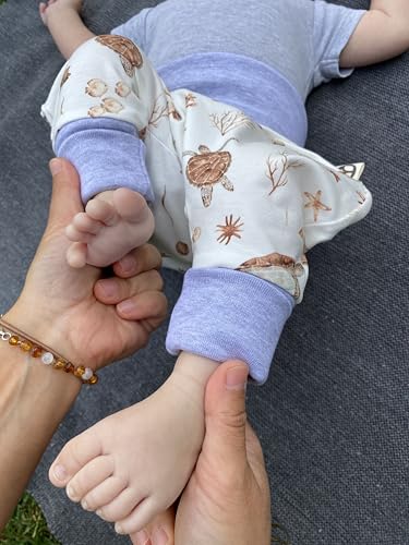 Handmade Baby Baggy Trousers, Handmade Cotton Jersey Grows with Your Gown, Sizes 50-74, 68-86, 92-104, Fairly Produced in Germany (Sea Creatures, 50-74)