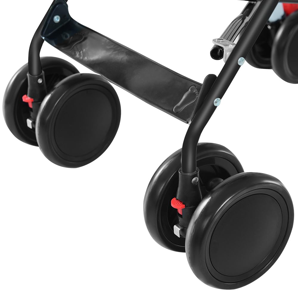 Buggy für Babys, ultraleicht, kompakt, faltbar und neigbar, von Geburt bis 25 kg, mit Trolley-System, Regenschutz inklusive, ausziehbarer Haube, C-schwarz