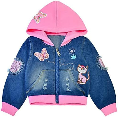 Peacolate 2-11 Jahre kleine Mädchen Stickerei Pailletten Schmetterling Mäntel Jeansjacke