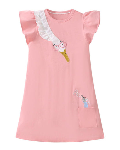 Kleinkind Mädchen Kurze Ärmel Ostern Kleid Baumwolle lässig Jersey Shirt Playwear Applique Kleid