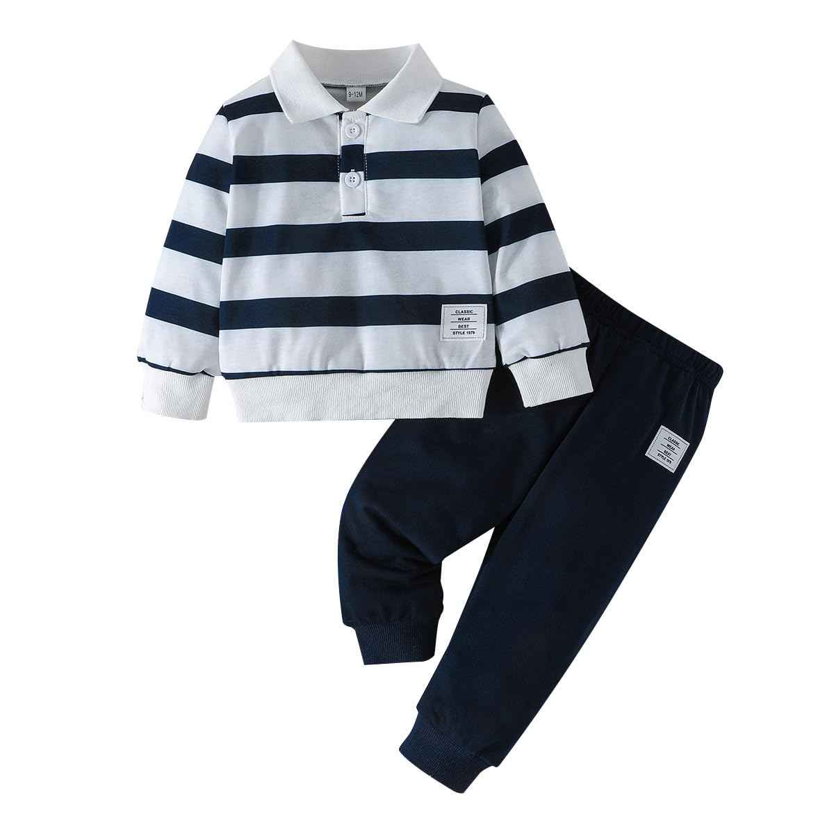 Toddler Baby Boys Clothing Outfits Long Sleeve Turn-Down Collar Plain / Checked Sweatshirt and Trousers 2 Pieces Autumn Winter Tracksuit Set
