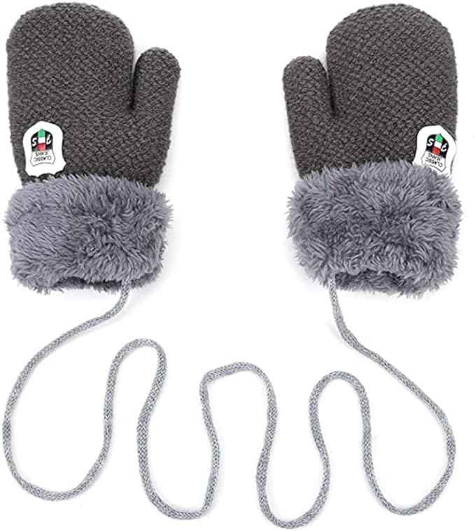 AVJERA 1-3 Jahre Baby Winter Handschuhe Kinder Gestrickte Fäustlinge Warm Verdickte Kinderhandsche Fausthandschuh mit Schnur Outdoor Weich Winterhandschuhe Skihandschuhe Handwärmer für Jungen Mädchen