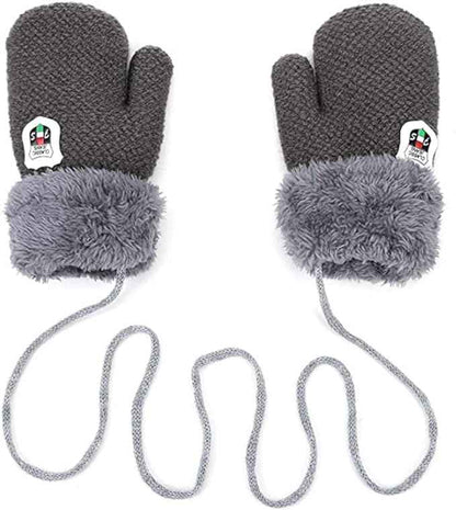 AVJERA 1-3 Jahre Baby Winter Handschuhe Kinder Gestrickte Fäustlinge Warm Verdickte Kinderhandsche Fausthandschuh mit Schnur Outdoor Weich Winterhandschuhe Skihandschuhe Handwärmer für Jungen Mädchen