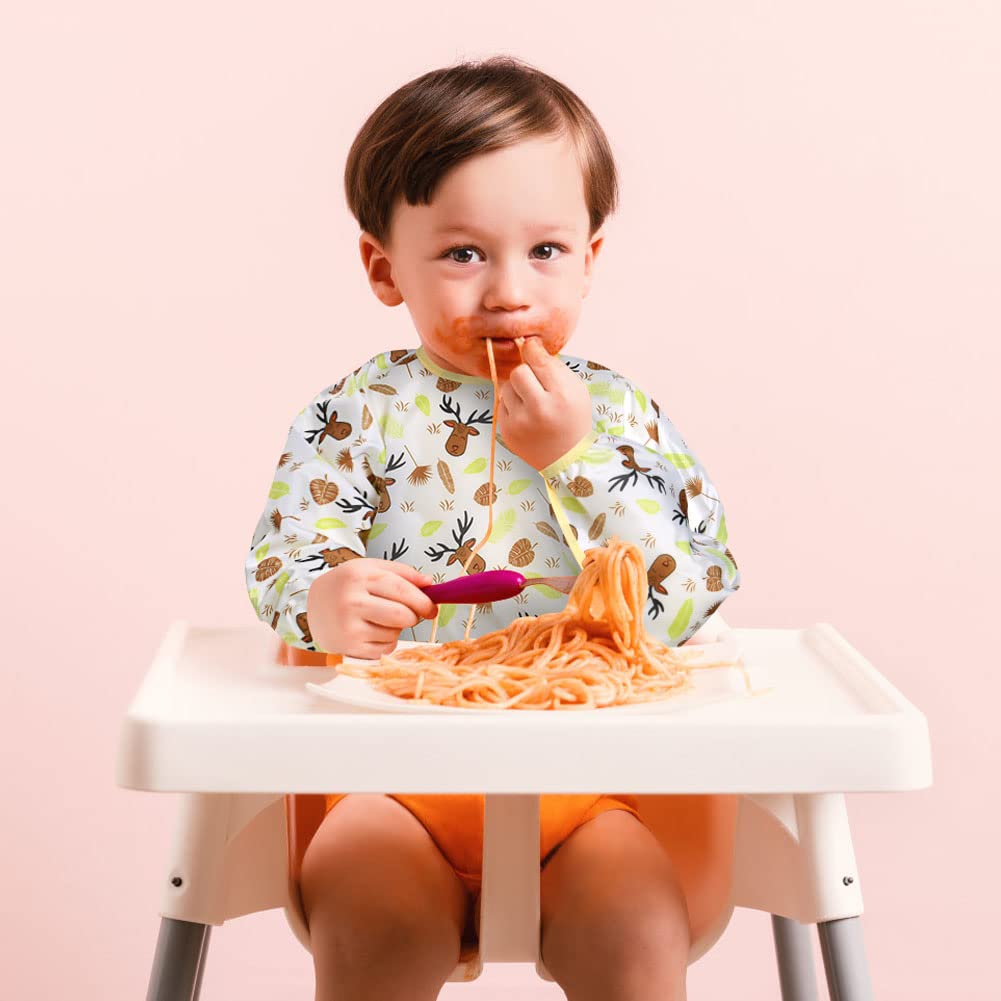 Vicloon Baby Lätzchen mit Lange Ärmeln,3PCS Ärmellätzchen Wasserdicht,Süßer Tierstil Baby Bibs Set für Essen Kunst Handwerk Malerei Bemalen Spielen für 6-24 Monaten