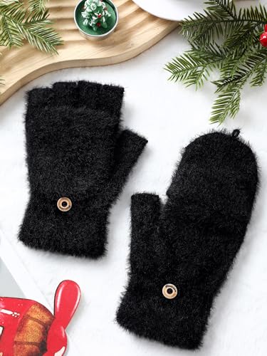 Geyoga 3er Pack Fingerlose Handschuhe mit Klappe Damen Winter Halbfinger Fäustlinge Handschuhe für Kinder