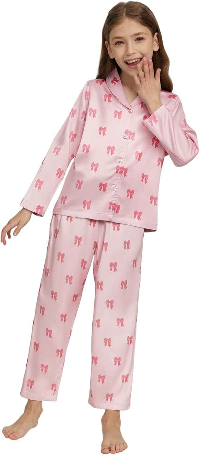 Pyjamas Girls Children, Cute Pyjama Sets, Satin Pyjamas for Girls 5-14 Years