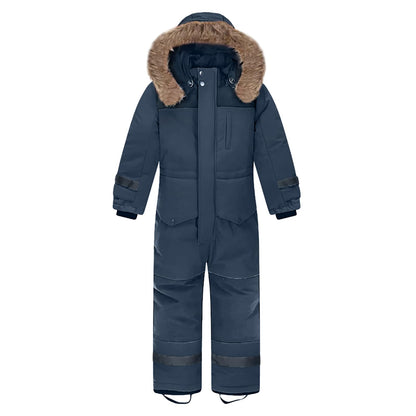 L SERVER Children's Ski Suit Boys with Hood Windproof Waterproof Snow Overall Girls Warm Snowsuit Thicker Ski Overall with Reflective Stripes