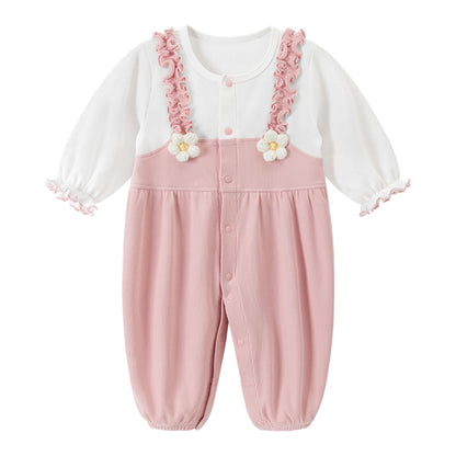 gurcooc Newborn Baby Girl Romper Ribbed Long Sleeve Bodysuit Floral Ruffle Jumpsuit Onesie Outfit Set, 0-18 Months