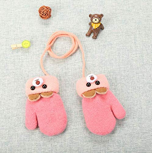 Kids Winter Gloves Mittens Baby Cartoon Mitten Neck Gloves Thick Double Knitted Glove with Plush,0 - 3 years old, Playing, Running, Skiing