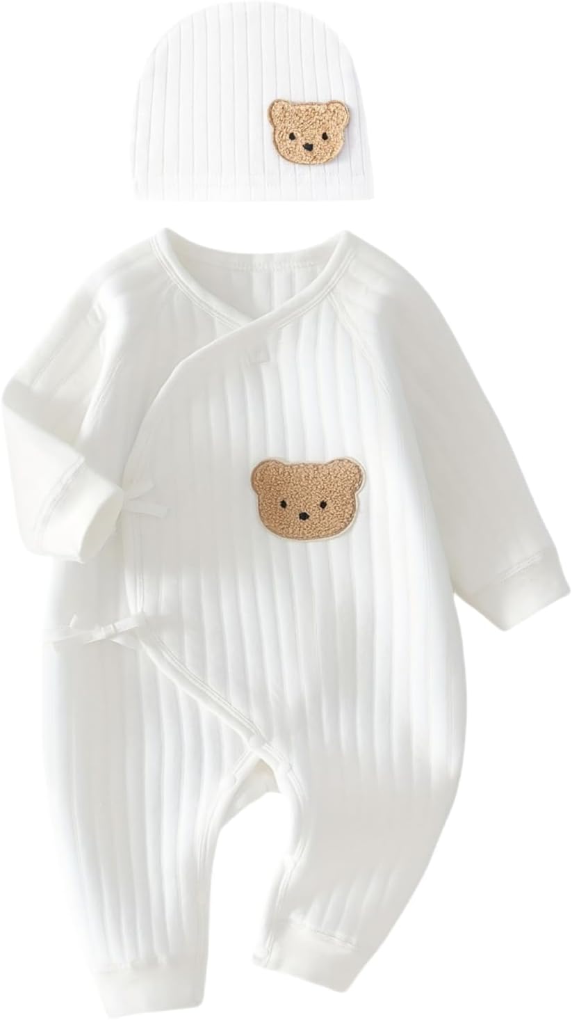 Babyfond 1 Pack Baby Bodysuit, Neugeborenes Baby warmer Baumwollbody mit Hut, 100% Baumwolle Kleinkind Homewear Verdickte Frühlings- und Herbstkleidung