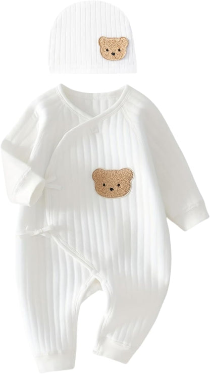 Babyfond 1 Pack Baby Bodysuit, Neugeborenes Baby warmer Baumwollbody mit Hut, 100% Baumwolle Kleinkind Homewear Verdickte Frühlings- und Herbstkleidung