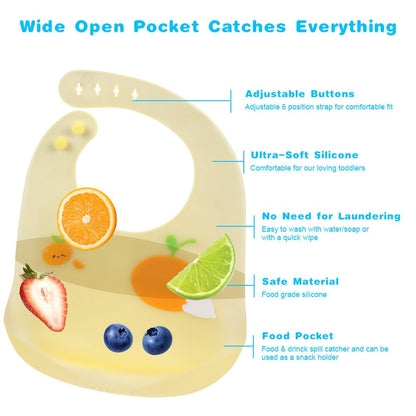 Vicloon Silikon Baby Lätzchen, 2 Stück Baby Lätzchen mit Auffangschale, BPA Frei, Einfache Reinigung, Wasserdicht Silikon-lätzchen für Jungen Mädchen, Kaninchen-Einhorn（Rosa）