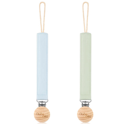 BebeBiu Schnullerkette, 2er-Pack Schnullerband aus Stoff, Extra Weich Stoffband mit Holzclip, Schnullerkette Junge, Schnullerkette Mädchen, Schnullerclip für Neugeborene (Cream/Blush)