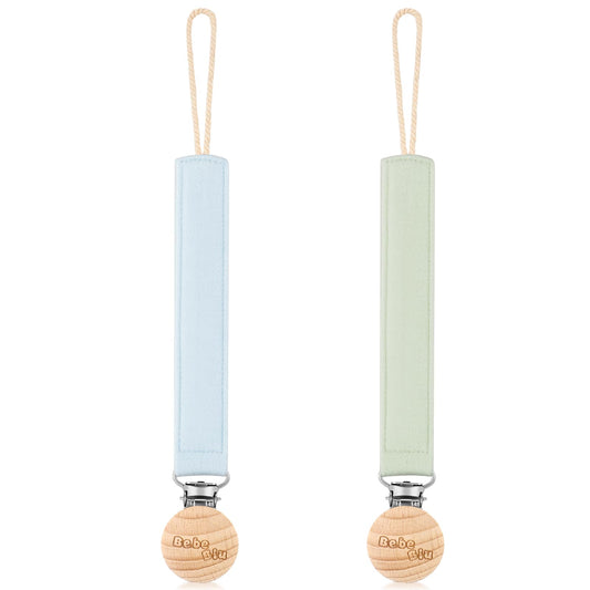 BebeBiu Schnullerkette, 2er-Pack Schnullerband aus Stoff, Extra Weich Stoffband mit Holzclip, Schnullerkette Junge, Schnullerkette Mädchen, Schnullerclip für Neugeborene (Cream/Blush)