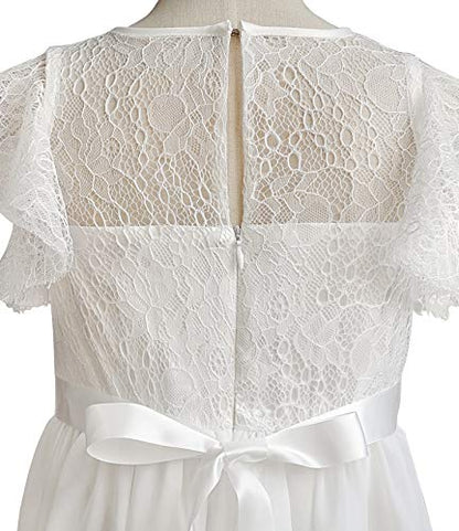 TYHTYM Blumenmädchen Kleid, Festzug, Hochzeit, Spitzenkleid, Abschlussballkleid, Mädchen, Partykleid, Flattern Ärmel, Weiß