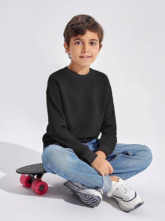 Haloumoning Boys' Long-Sleeved Shirt Children's Crew Neck Sweatshirt Plain Pullover Long Sleeve T-Shirt Basic Top