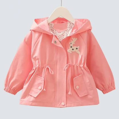Amur Leopard Kids Girls Transition Jacket Windproof Coat Outdoor Windbreaker with Hood for Spring and Autumn 