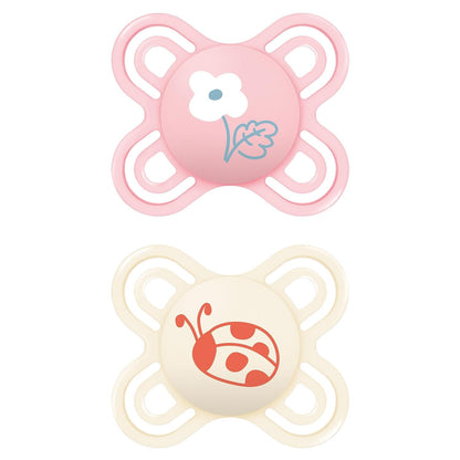 MAM Perfect Start Schnuller im 2er-Set, speziell für Neugeborene, zahnfreundlicher Baby Schnuller aus nachhaltigen & bio-erneuerbaren Materialien, mit Schnullerbox, 0-2 Monate, Biene/Schnecke - Meloni2