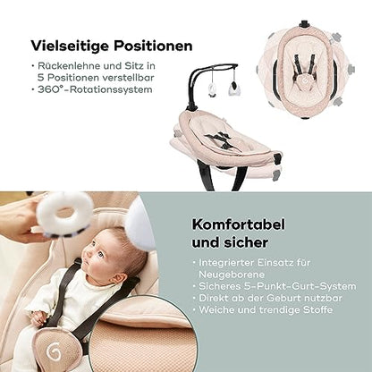 Babymoov Baby Swing Swoon Evolution Curl White - Electric Baby Rocker with 8 Rocking Movements, 360° Rotating Seat, 12 Melodies 