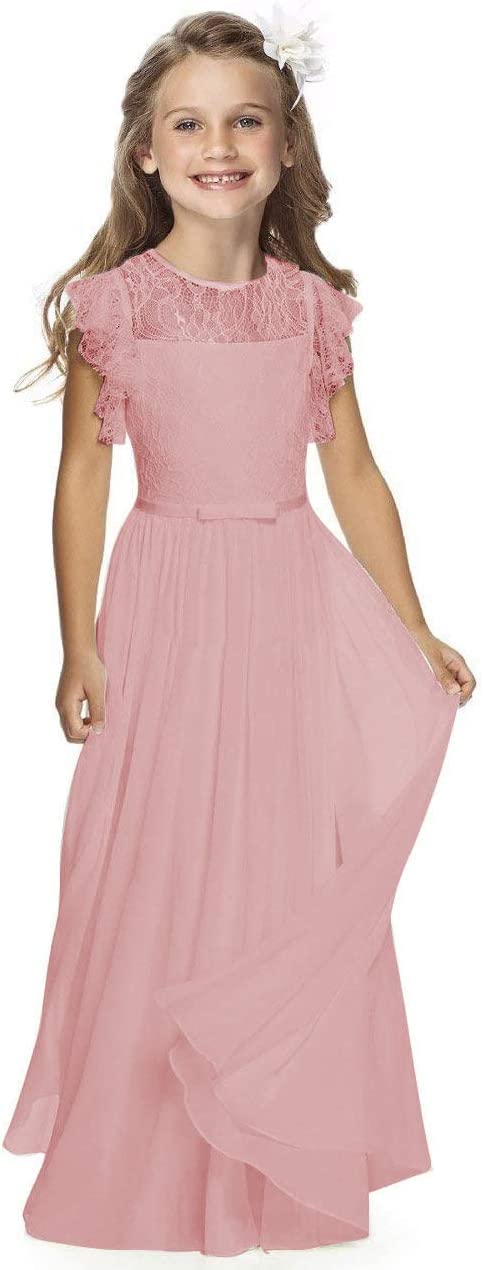 TYHTYM Blumenmädchen Kleid, Festzug, Hochzeit, Spitzenkleid, Abschlussballkleid, Mädchen, Partykleid, Flattern Ärmel, Weiß