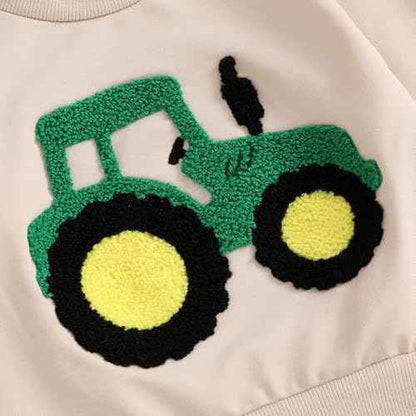 Baby Boys Soft Clothing Sets Toddler Cute Two Piece Outfit Long Sleeve Tractor Print Sweatshirt and Trousers Set Autumn Winter Jogging Suit
